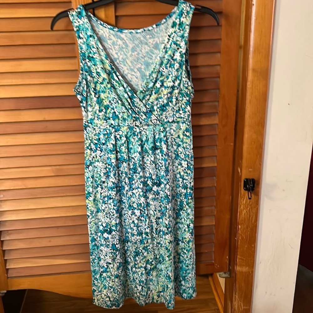 St. John's Bay Teal & White Printed Midi Dress